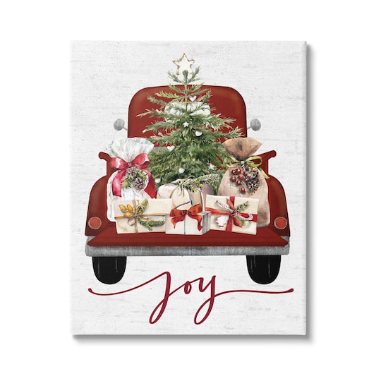 Stupell Industries Joy Holiday Red Gift Truck Canvas Wall Art